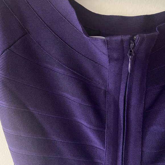 Herve Leger Liza Bandage Plum Berry Boat Neck Flared Dress Authentic - Picture 10 of 16